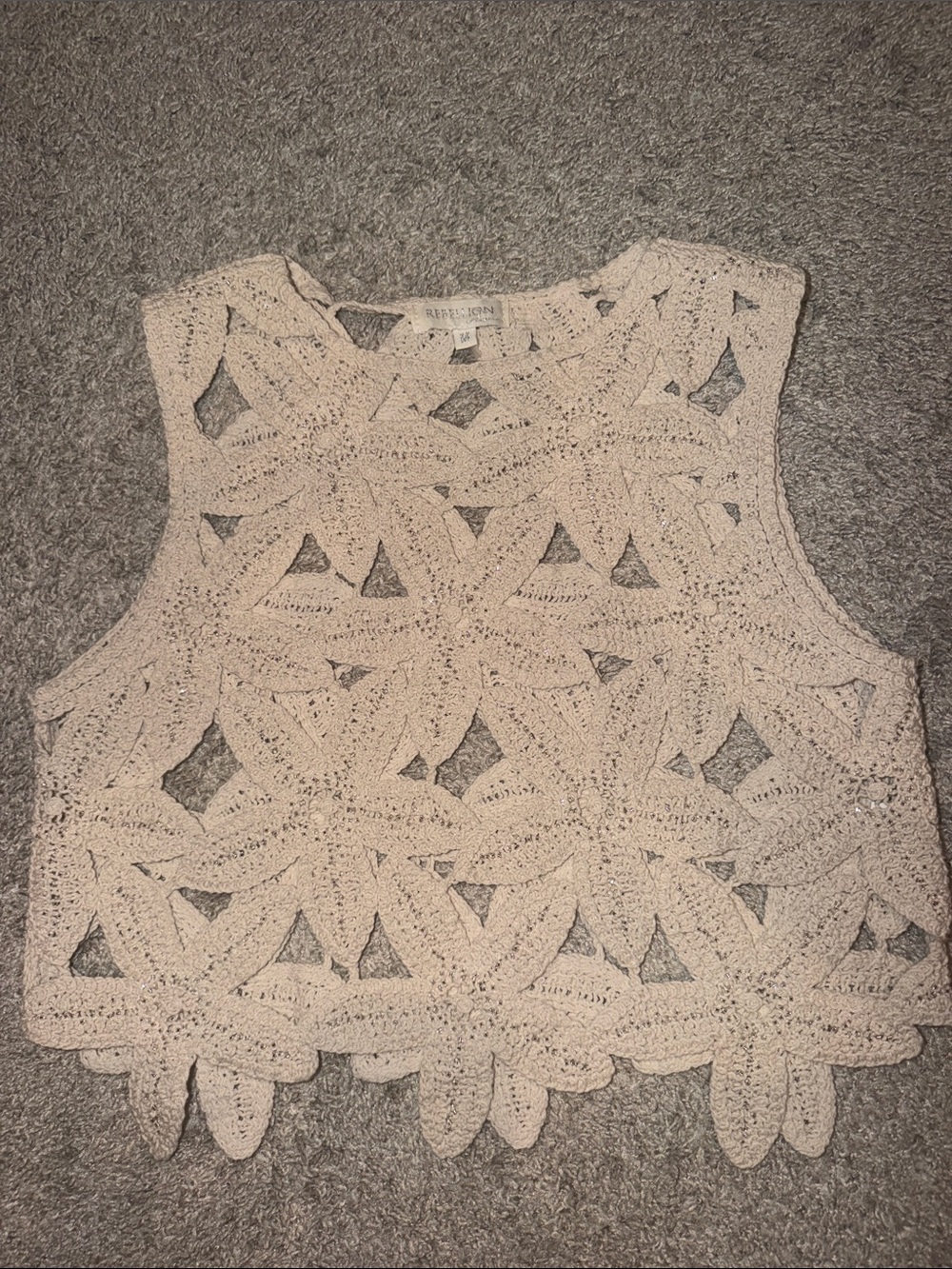 Rebellion Beige Crochet Tank Top